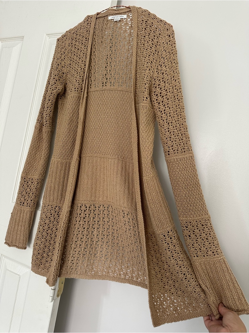 American Eagle Open-Knit Long Cardigan Sweater - Tan